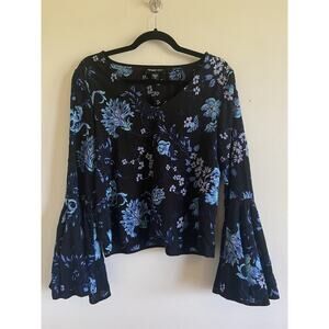 Fifteen Twenty Whimsical Floral Embroidery Vneck Bell Sleeve Shirt Fairy Medium